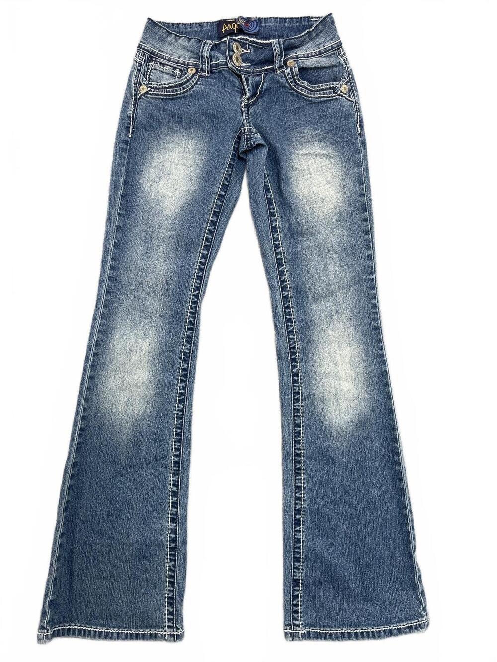 Angels Jeans Bootcut Flare Low Rise Medium Wash Y2K Thick Stitch